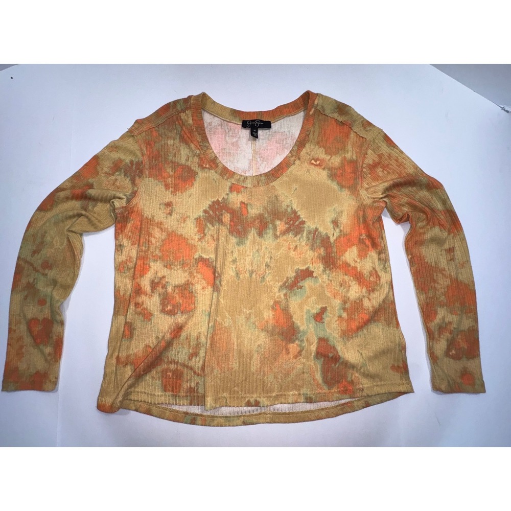 Jessica Simpson Womens Orange Tan Tie Dye Ribbed Long Sleeve  Top Size M
